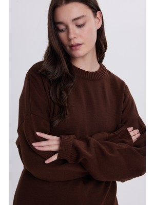 Tudors Kadın Oversize Geniş Kesim Bisiklet Yaka Kahverengi Kazak