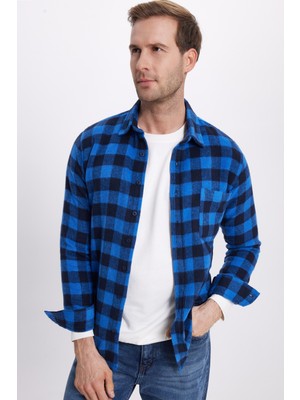 Tudors Erkek Slim Fit Dar Kesim Uzun Kollu Cepli Kareli Dama Desenli Kışlık Oduncu Gömlek