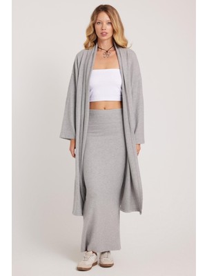 Tudors Kadın Relax Fit Rahat Kesim Uzun Triko Gri Hırka