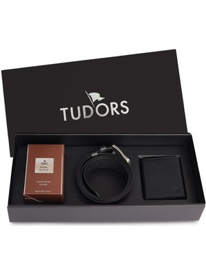 Tudors Özel Kutulu Erkek 3'lü Set Hediyelik - Çeyizlik Parfüm, Hakiki Deri Kemer Ve Cüzdan Seti