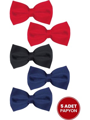 Tudors 5'li Paket Kırmızı-Siyah-Lacivert Erkek Papyon Renkli Desenli Şık Aksesuar