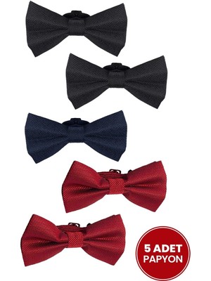 Tudors 5'li Paket Armürlü Siyah-Lacivert-Kırmızı Erkek Papyon