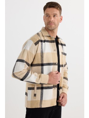 Tudors Erkek Relax Fit Rahat Kesim Spor Yaka Kareli Flotalı Cep Kışlık Gömlek