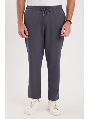 Tudors Erkek Regular Fit Beli Lastikli Bağcıklı Jogger Koyu Gri Pantolon Rahat Kesim Yan Cepli