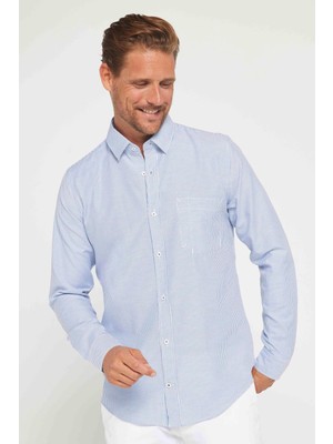 Tudors Erkek Slim Fit Dar Kesim Uzun Kollu Pamuklu Çizgili Tek Cepli Düğmeli Yaka Gömlek
