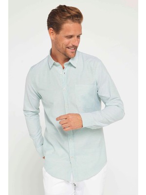 Tudors Erkek Slim Fit Dar Kesim Uzun Kollu Pamuklu Çizgili Tek Cepli Düğmeli Yaka Gömlek