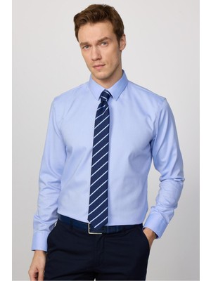 Tudors Slim Fit Mavi Non-Iron %100 Pamuk Doğa Dostu Ekoteks Belgeli Ütü Gerektirmez Gömlek