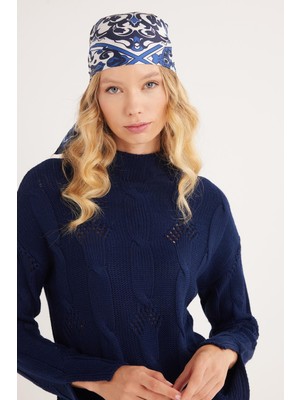 Tudors Kadın Regular Fit Klasik Kesim Yarım Balıkçı Yaka Örgü Desenli Lacivert Kazak