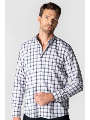 Tudors Erkek Regular Fit Klasik Kesim Düğmeli Yaka Pamuklu Kolay Ütü Kareli Gömlek