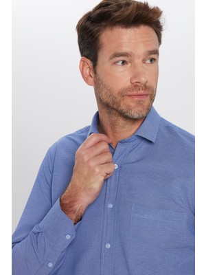 Tudors Erkek Regular Fit Klasik Kesim Armürlü Mavi Gömlek