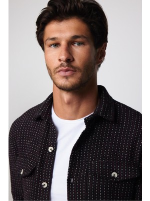 Tudors Erkek Slim Fit Dar Kesim Uzun Kollu Çizgili Çift Cepli Kışlık Oduncu Gömlek
