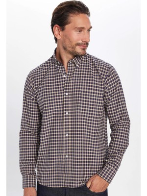 Tudors Erkek Regular Fit Klasik Kesim Düğmeli Yaka Küçük Kareli Pamuklu Gömlek