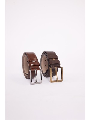 Tudors Erkek 2'li Set 3,5 Cm Klasik 4 Cm Spor Kahverengi Kemer