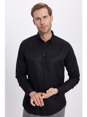 Tudors Slim Fit Uzun Kollu Düğmeli Yaka Pamuklu Kolay Ütü Düz Erkek Gömlek