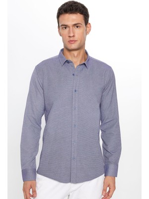 Tudors Modern Slim Fit Pamuklu Kolay Ütü Armürlü Erkek Gömlek