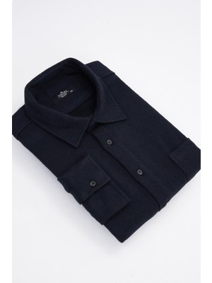 Tudors Erkek Big Size Büyük Beden Oduncu Tek Cepli Kareli Lacivert Kışlık Gömlek