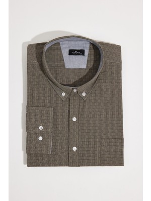 Tudors Erkek Big Size Büyük Beden Düğmeli Yaka Küçük Kareli Pamuklu Gömlek