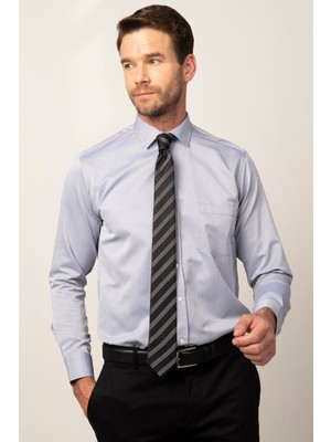 Tudors Erkek Regular Fit Klasik Kesim Pamuklu Kolay Ütü Armürlü Gri Gömlek