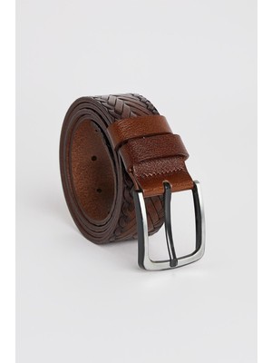 Tudors Erkek %100 Hakiki Deri 4 cm Spor Kahverengi Kemer