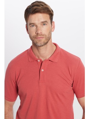 Tudors Erkek Slim Fit Dar Kesim Pamuklu Yumuşak Dokulu Serin Tutan Kumaş Düz Pike Kiremit Polo Yaka Tişört