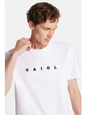 Tudors Relax Fit Rahat Kesim Pamuklu Ön ve Arka Baskı Detaylı Bisiklet Yaka Beyaz Erkek Tişört