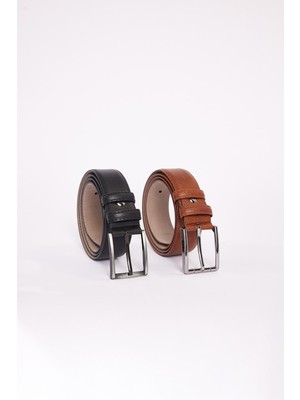 Tudors Erkek 2'li Set 3,5 Cm Klasik Siyah 3,5 Cm Klasik Kahverengi Kemer