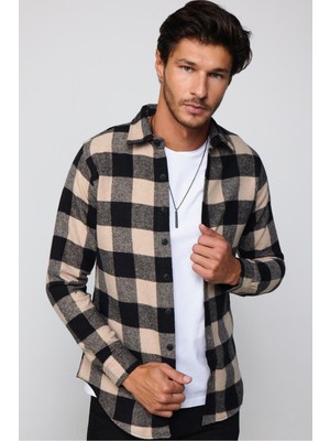 Tudors Erkek Slim Fit Dar Kesim Uzun Kollu Kareli Kışlık Oduncu Gömlek