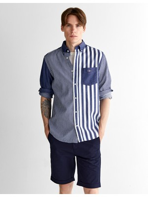 Gant Erkek Mavi Regular Fit Düğmeli Yaka Çizgili Gömlek 3825120T.401