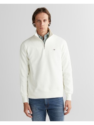 Gant Erkek Beyaz Regular Fit Yarım Fermuarlı Sweatshirt 2524368T.113