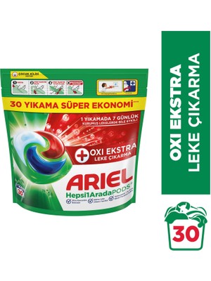 Ariel Hepsi1Arada PODS® Oxi Extra Leke Çıkarma Kapsül Çamaşır Deterjanı Beyazlar ve Renkliler 30 Yıkama