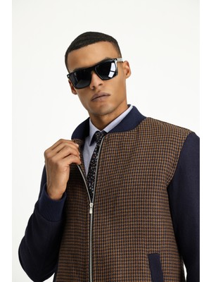 Kiğılı Slim Fit Dar Kesim Kazayağı Spor Yünlü Bomber Ceket Mont