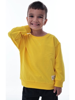CQCQ Erkek Çocuk Sarı Sweatshirt – %100 Pamuk, Yumuşak Kumaş, Rahat Kalıp, Günlük Spor Stil
