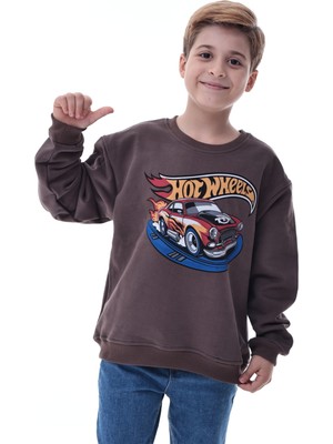 CQCQ Kahverengi Erkek Çocuk Baskılı 3 İplik Sweatshirt