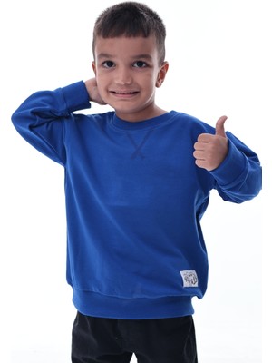 CQCQ Erkek Çocuk Lacivert 2 İplik Sweatshirt %100 Pamuk|12 Ay – 5 Yaş Rahat Kalıp Basic Günlük