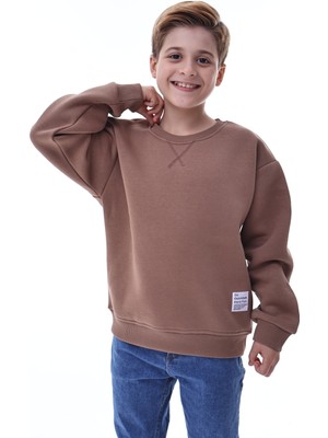 CQCQ Erkek Çocuk Kahve Renkli Şardonlu Sweatshirt – %100 Pamuk Rahat Kalıp 5-10 Yaş