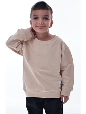 CQCQ Erkek Çocuk Krem 2 İplik Sweatshirt – %100 Pamuk, Yumuşak Kumaş, Rahat, Günlük Spor