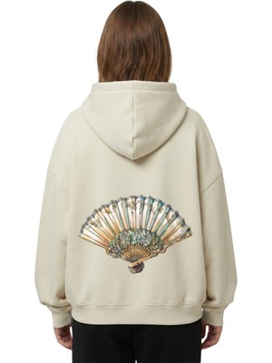  Yelpaze Baskılı Unisex Boxy Fit Hoodie Sweatshirt