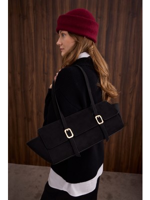 HE-QA Süet Baget Çanta Siyah