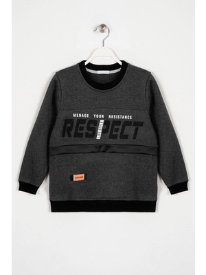 Zepkids Bisiklet Yaka Uzun Kol Respect Baskılı Gri Renk Erkek Çocuk Sweatshirt