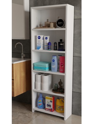 Alpa Ev Mobilya Banyo Çamaşır Dolabı 5 Raflı 150 cm Çok Amaçlı Saklama ve Düzenleyici Raf