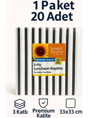 CKM Silikon Suna K Signature Collection – Premium Siyah Beyaz Çizgi Desenli Peçete