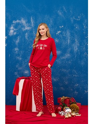 Over Sleep by Poleren Kadın Sıfır Yaka Kırmızı Pijama Takımı