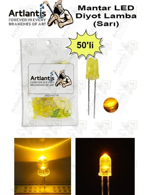 Artlantis Sarı Mantar LED Diyot Lamba 50 Li 1 Paket Sarı 4.8 mm Mini Mantar LED Lamba Deney Bilim Proje Arduino Işığı