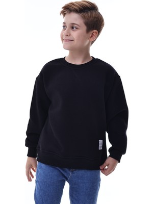 CQCQ Erkek Çocuk Siyah Şardonlu Sweatshirt – %100 Pamuk Rahat Kalıp 5-10 Yaş