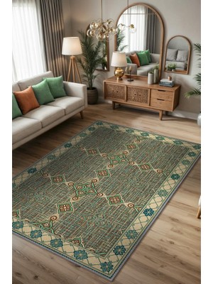 Homshtag Antik Tekstil Dokulu Salon Halısı, Bohem Oda Dekoru Için Makinede Yıkanabilir Halı