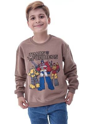 CQCQ Kahverengi Erkek Çocuk Transformers Baskılı 3 İplik Sweatshirt