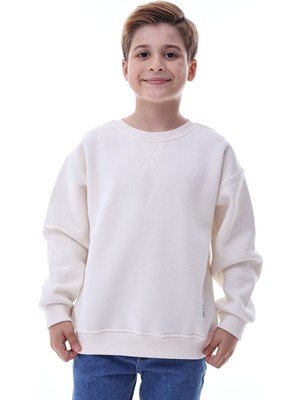 CQCQ Erkek Çocuk Ekru Şardonlu Sweatshirt – %100 Pamuk Rahat Kalıp 5-10 Yaş