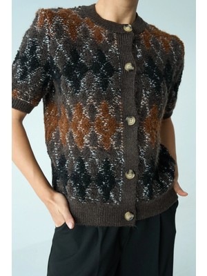 Cemo  Kısa Kollu Argyle Desenli Triko Hırka