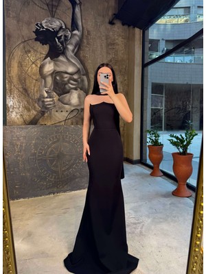 Prima Balık Kesim Şal Aksesuarlu Uzun Boy Abiye Elbise Siyah