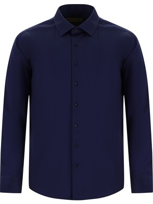 Abdullah Kiğılı Uzun Kol Slim Fit Dar Kesim Klasik Non Iron Saten Pamuk Gömlek